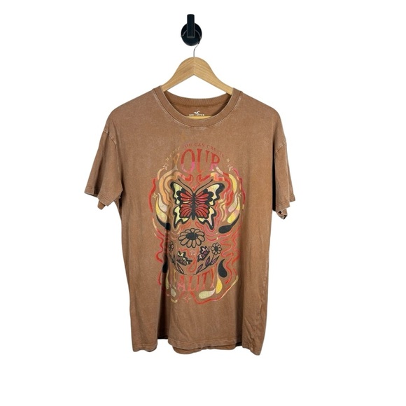 Hollister Women’s Oversized Graphic Butterfly Tee Brown/Red Multi Size S - Picture 2 of 6